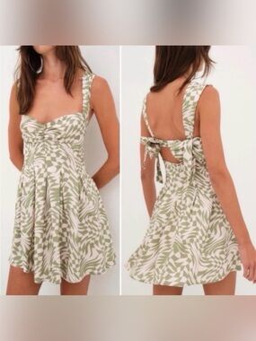 For Love & Lemons August Mini Dress In Green Distort Pattern